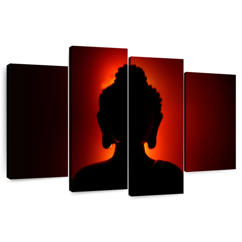 Red Glow Buddha Silhouette, H 22 po x l 36 po