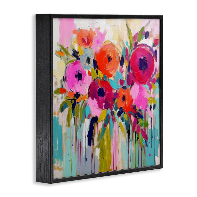«Bold Drip Roses», art de la giclée encadrée par Irena Orlov, H 12 po x l 12 po, Giclée encadrée noir minuit