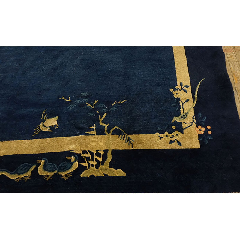 Wool Blue Chinese - Peking 1920s Knotted Hallway Runner Antique Rectangle Rug