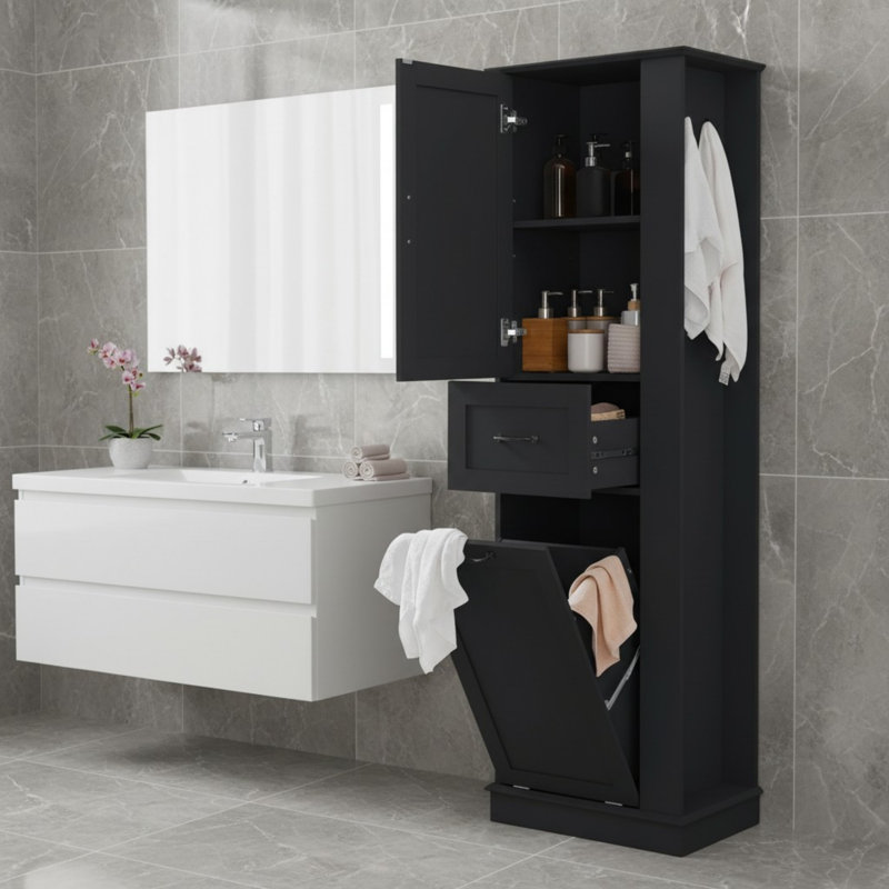 Freestanding Linen Cabinet, Black