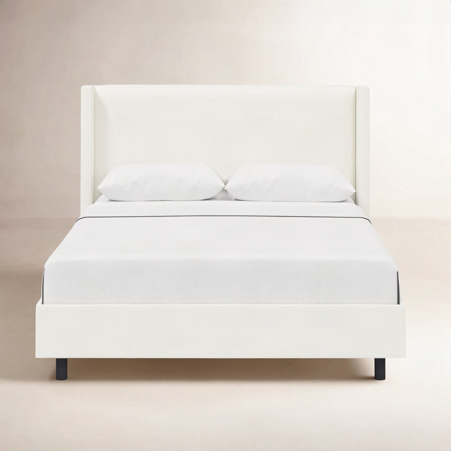 Hanson Upholstered Wingback Platform Bed, Zuma White Textured Linen, Queen