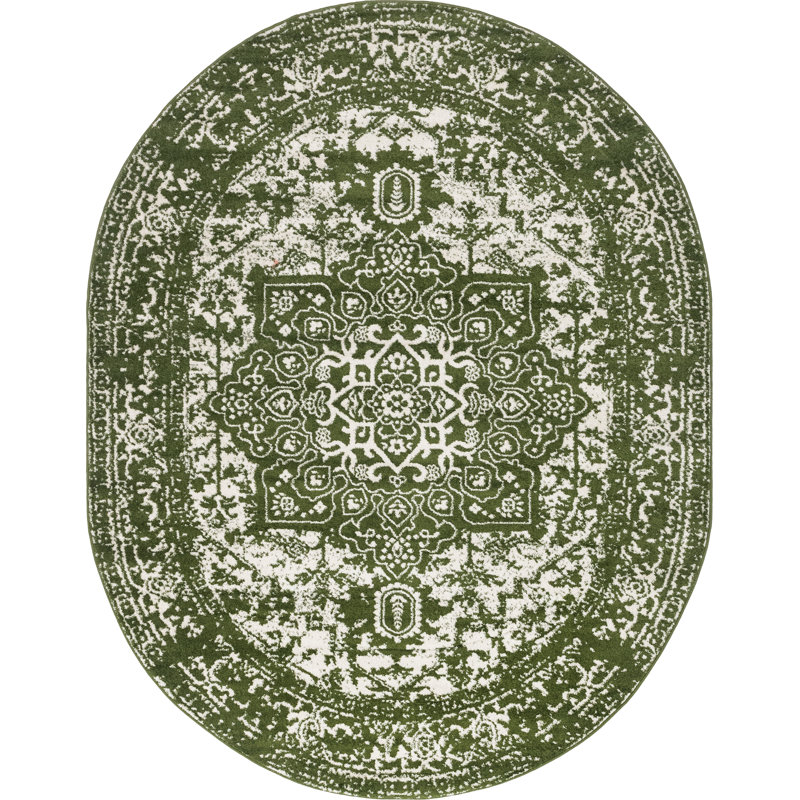 Giverny Green/White Rug, Oval 239 x 305cm