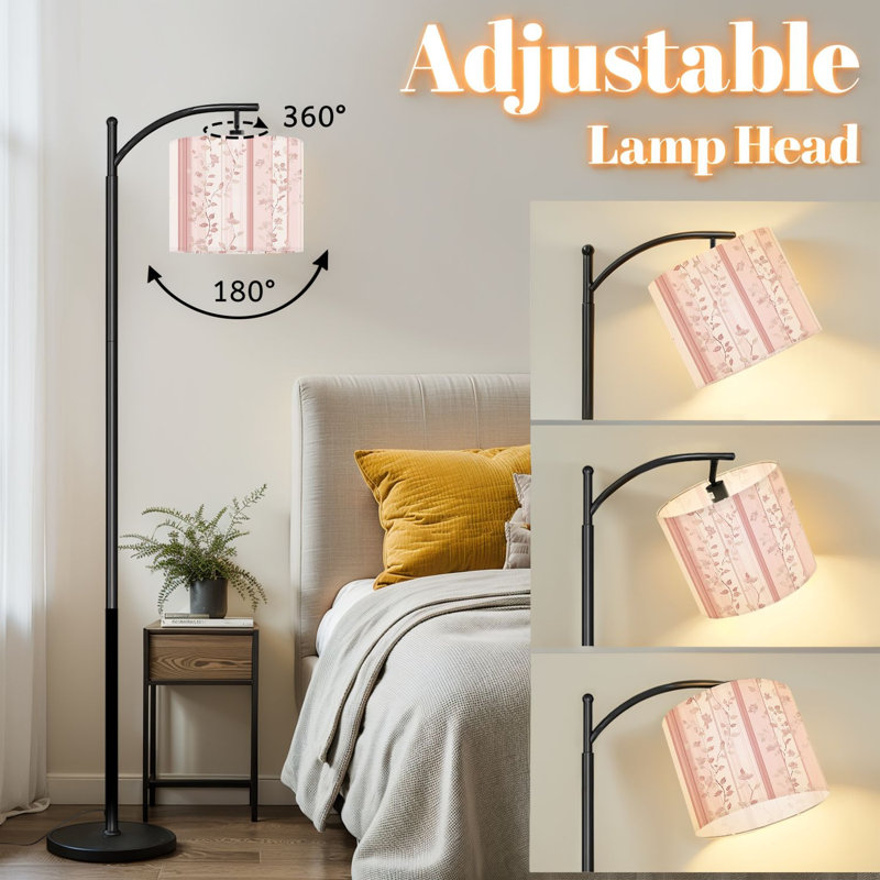 Lampe sur pied à arc avec abat-jour réglable Douces vignes délicates à motif floral à rayures subtiles Lampe sur pied à 3 températures de couleur à intensité variable avec interrupteur au pied pour la chambre à coucher