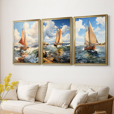 NAUTICAL Series CCCXVVII - Toile tendue avec châssis sur mesure - 3 pièces
