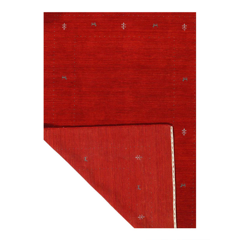 No Pattern and Not Solid Color Handmade Rectangle 9' x 6'2" Cotton/Wool Area Rug in Red