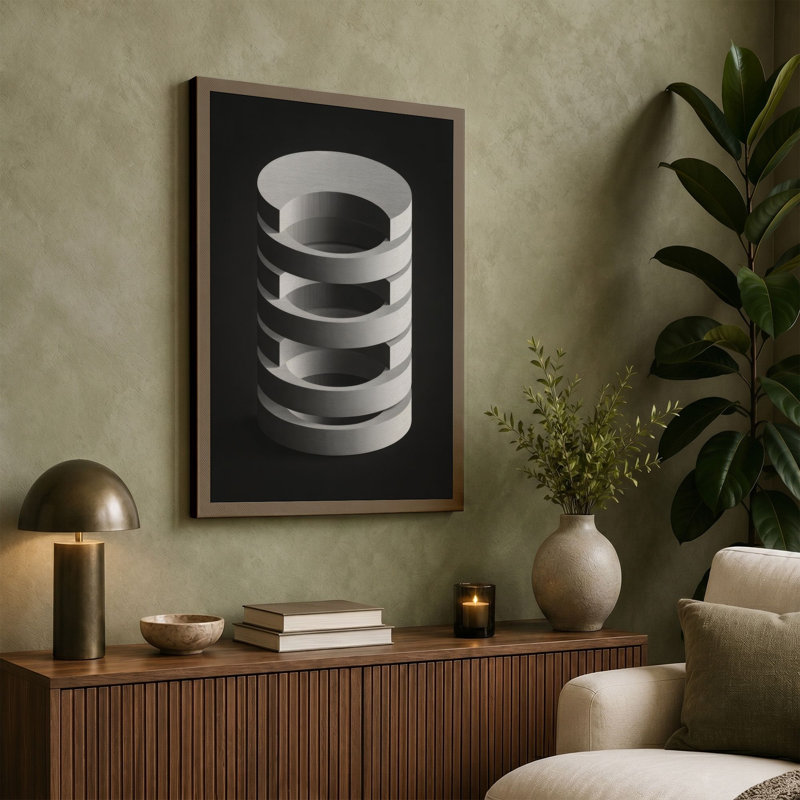 Stacked Metal Rings Industrial - Wrapped Canvas, 18x12 - 45.7 x 30.5 cm, Taupe Border