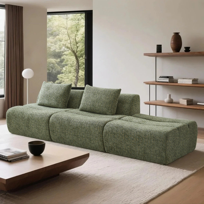 Modular 3-Seater Sofa Modern Armless Couch, Green Chenille