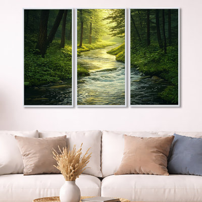 Décoration murale encadrée 3 pièces Sunrise Winding Forest River II - Woodland