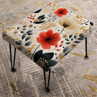 Watercolor Whimsy Coral Floral Pattern - Floral Rectangle Ottoman