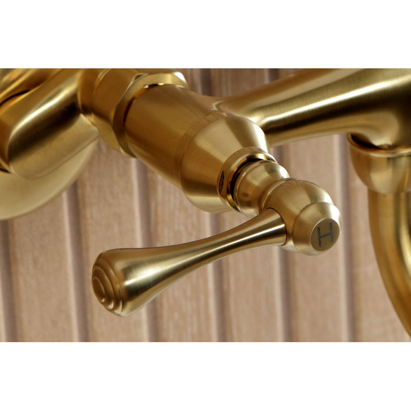 Kingston Brass Kingston Two-Handle 2-Hole Wall Mount Bathroom Faucet, Brushed Brass