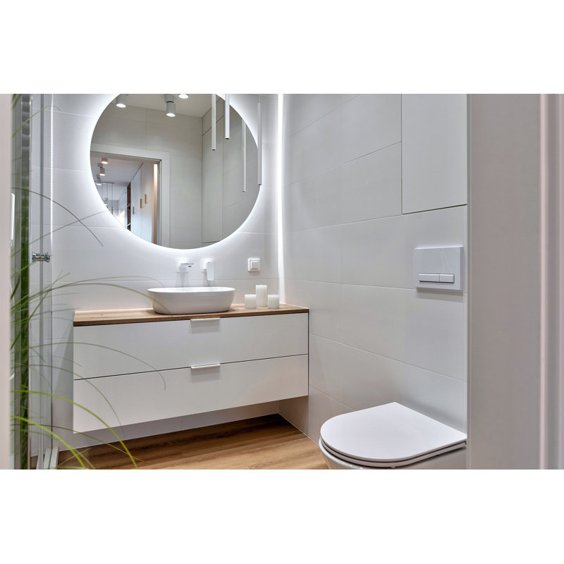 Round Mirror With Lighting  LED – Cool White - Illuminated Glamour Mirror For Bathroom & Living Room, 50cm H x 50cm W