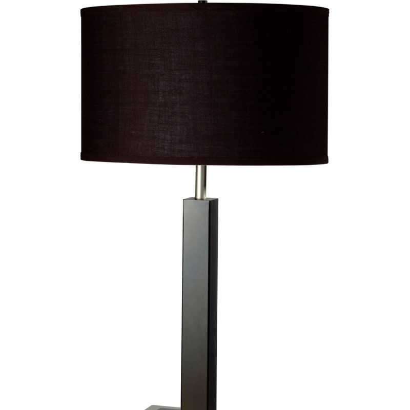 Lampe de table haute 30 po en métal et polyrésine avec finition espresso foncé, abat-jour en tissu