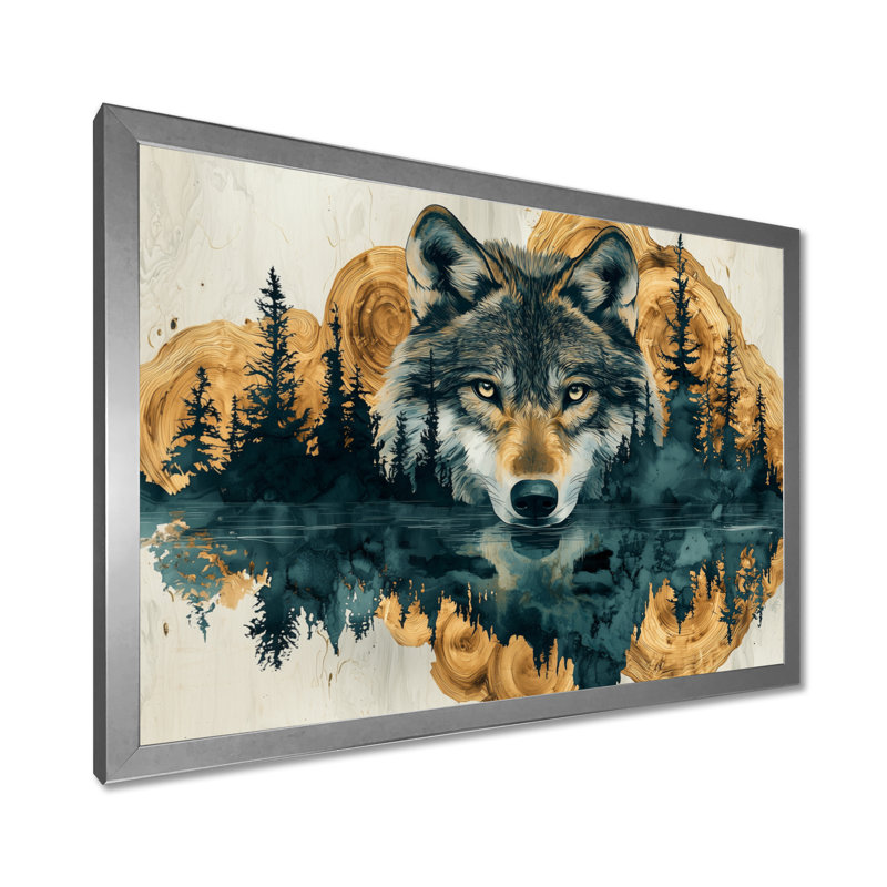 Loup, échos de l'Alpha I - loup, art mural, H 34 po x l 44 po, Reproduction encadrée d'une seule photo, Argent argent