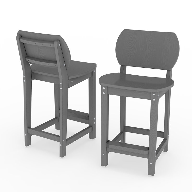 Tabourets de bar de patio en PEHD avec repose-pieds (lot de 2), Gris, Gris