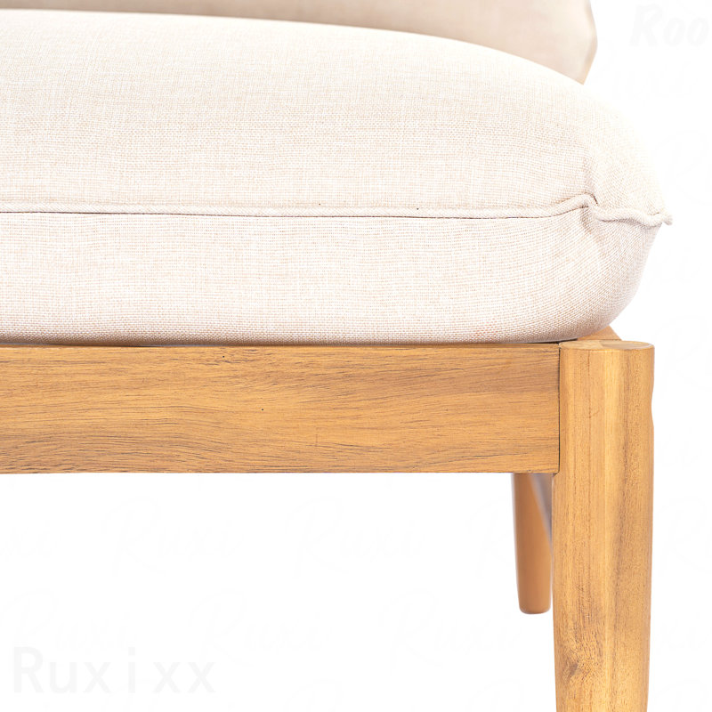 Canapé d'extérieur avec accoudoirs gauche en bois d'acacia, finition teck clair avec coussin beige