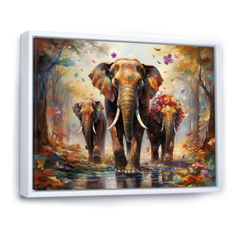 Art asiatique, éléphants thaïlandais VII, reproduction d'art sur toile, H 16 po x l 32 po x P 1 po, Cadre flottant blanc