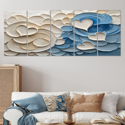 «White Spiraling Hearts Accents With Blue III - Abstract Spirals», ensemble de reproduction d'art mural