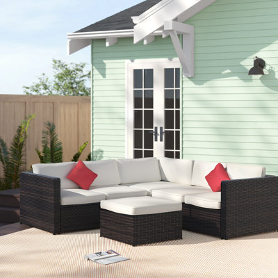 Palacios 93.7" Wide Outdoor Wicker Symmetrical Patio Sectional with Cushions
