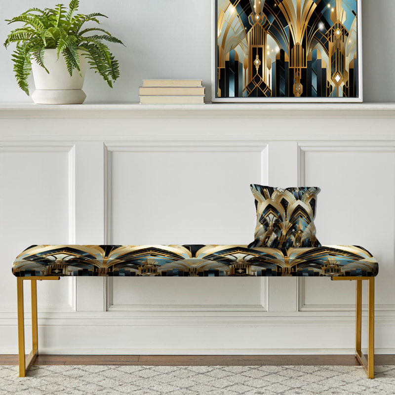 Banc art déco bleu et doré 1970