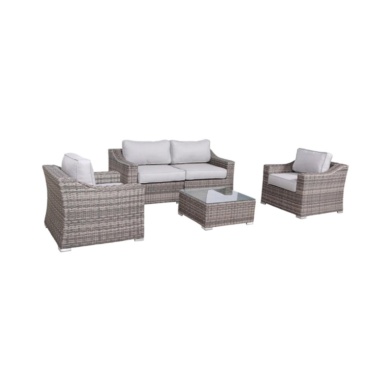 4-Seater Wicker Conversation Set With Cushions – All-Weather & Assembled