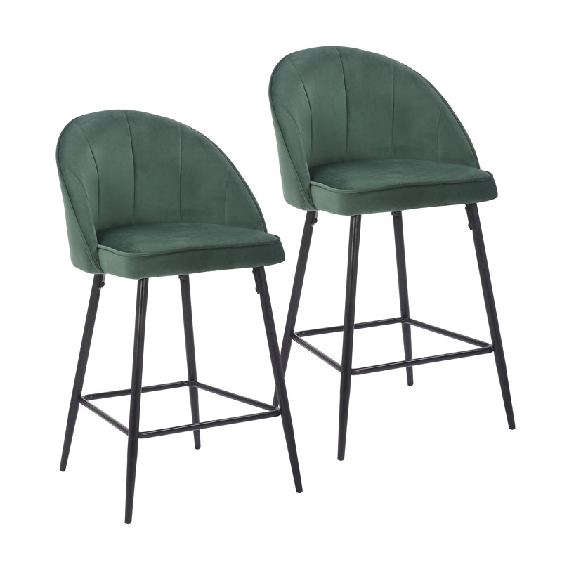 Upholstered Counter Stool with Metal Frame, Green