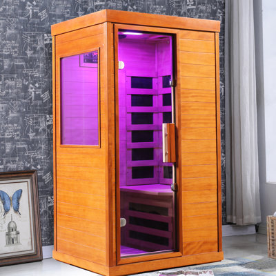 Chambre de séchage intérieure infrarouge lointain de format mini, dimensions : 35,4 x 27,5 x 63,3 pouces, lecteur de musique intégré, 7 options d'éclairage de chromothérapie, 6 éléments chauffants en fibre à faible teneur en carbone, alimentation électrique standard américaine.
