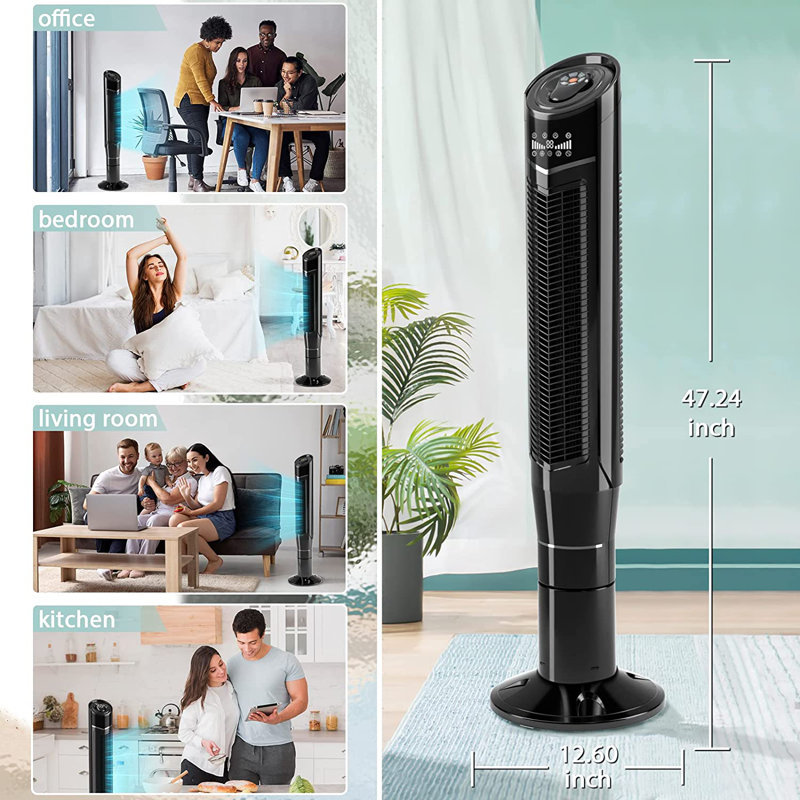 COWSAR 47" Oscillating Tower Fan, Black