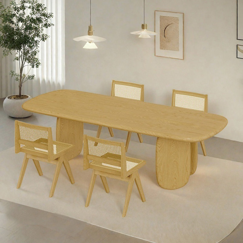 Warm solid wood table set, 29.52"H x 62.99"L x 27.55"W