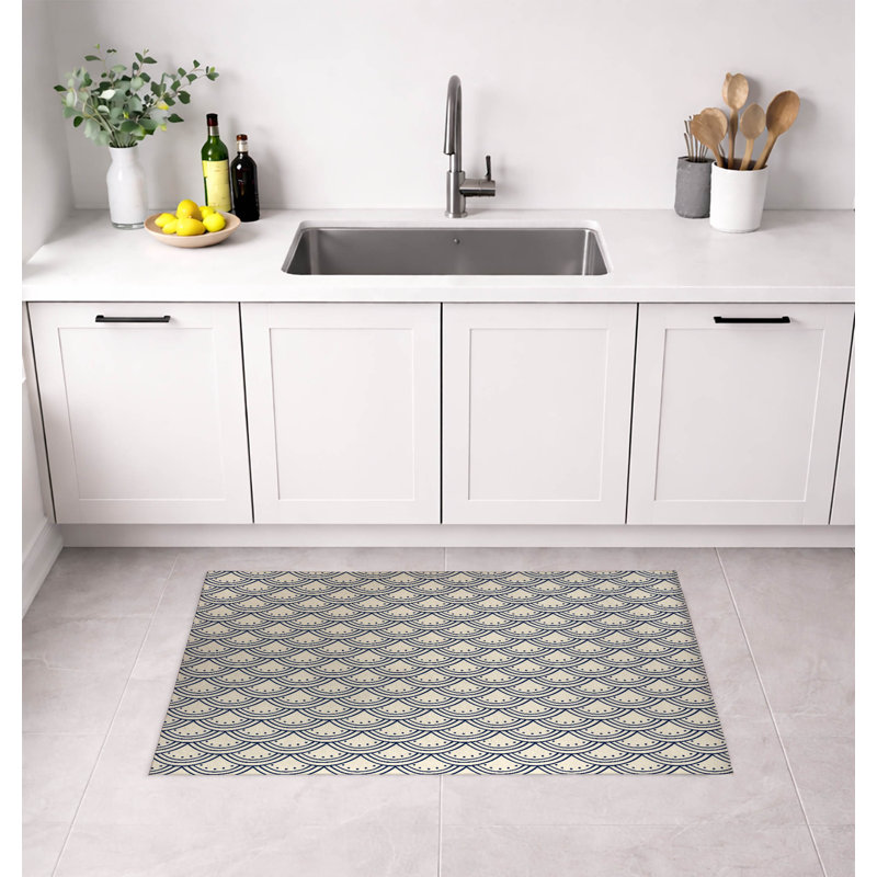 Holmer Geometric Polyester Kitchen Mat, Rectangle 4' x 6', Deep Navy Geometric