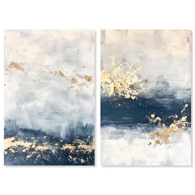 «Gilded Coastal Calm Blue Art», ensemble de 2 impressions sur toile par 