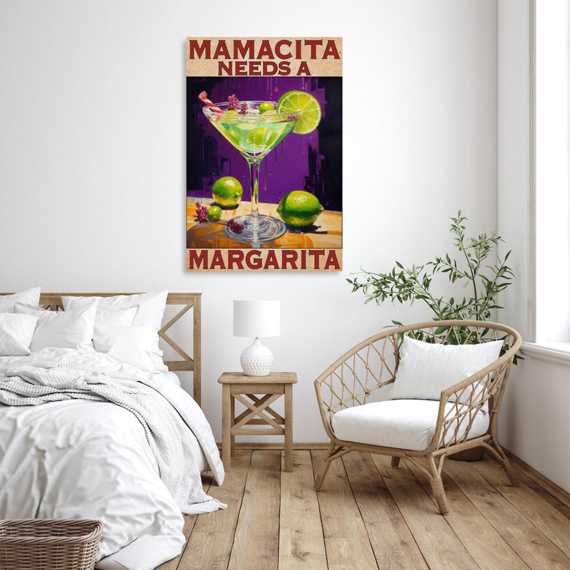 «Mamacita Needs A Margarita», reproduction d'art graphique sur toile tendue, H 14 po x l 11 po x P 1,25 po