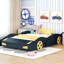 Lit double en forme de voiture de course avec rangement - Bleu foncé / jaune Fabrication en bois robuste pour chambre à coucher-853830442-853830440