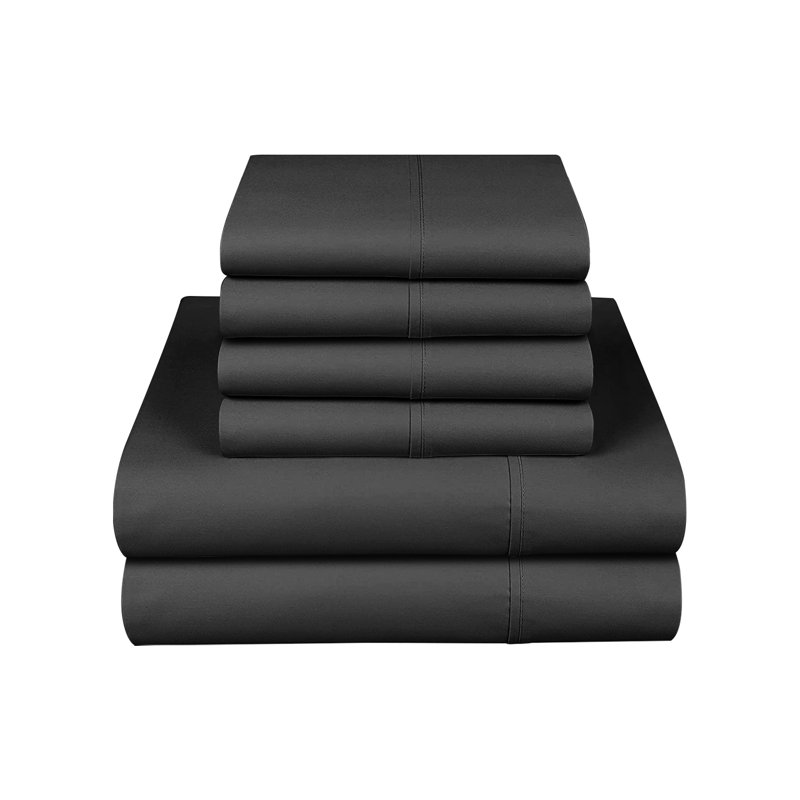 Sheet Set6 Microfiber Sheet Set, Full Sheet Set + 1 Fitted Sheet + 4 Pillowcases, Black