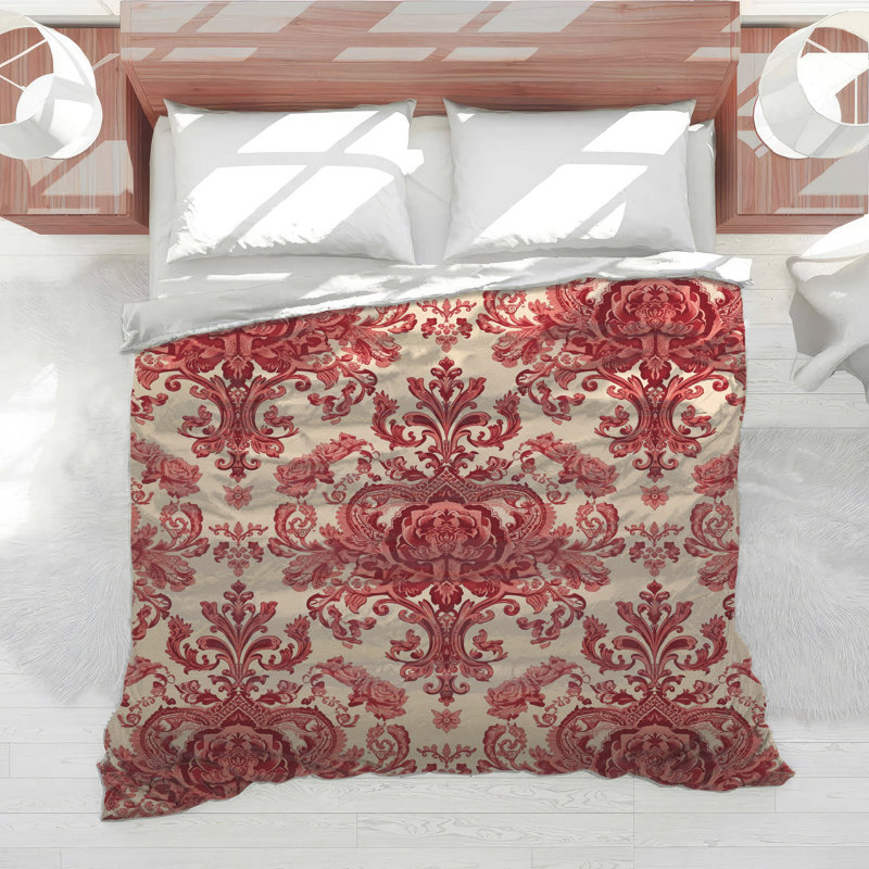 Édredon damassé à motif floral rouge, Simple extra long
