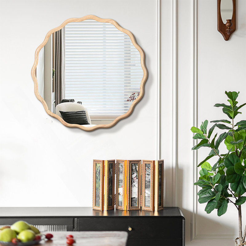 Miroir de meuble-lavabo en bois massif, 31 po x 31 po, Bois naturel