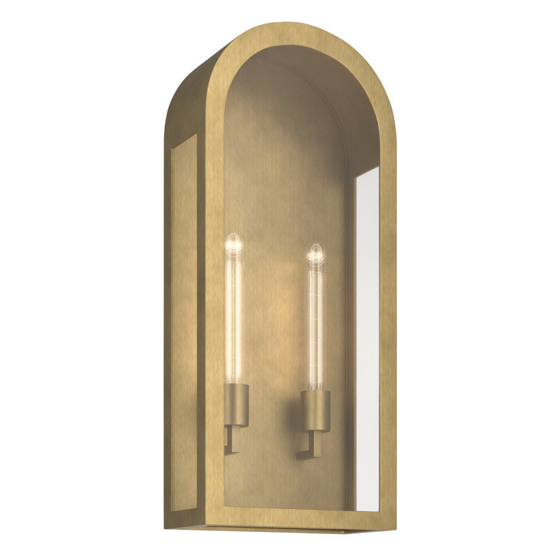 Marea 25 Inch 2 Light Outdoor Wall Light with Clear Glass in Natural Brass, 25" H x 11" W x 5.75" D, Natural Brass