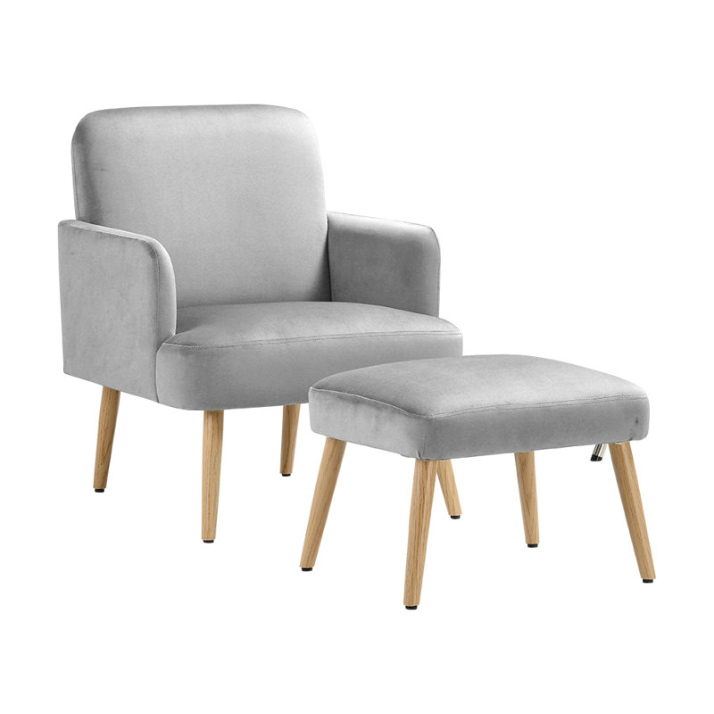 Douglasland Velvet Armchair with Footstool, Grey