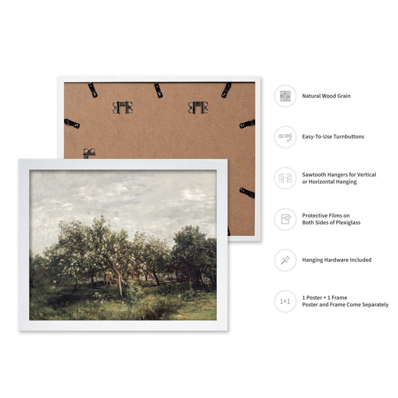 Charles-François Daubigny - Pommiers en fleurs, H 24 po x l 32 po, Affiche, Encadrement blanc