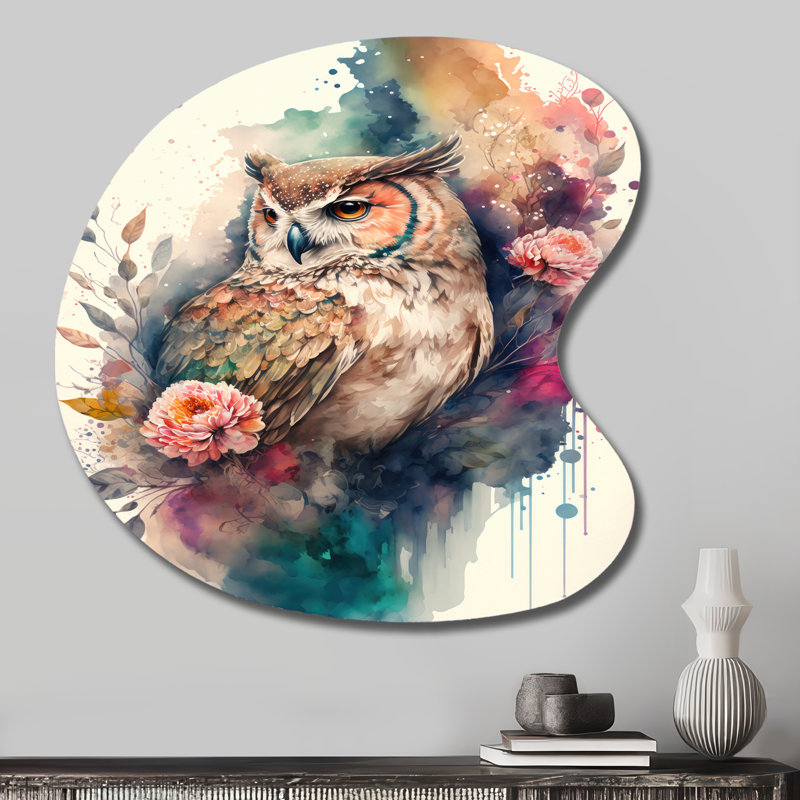 Mignon hiboux, art floral II - art mural asymétrique en forme de chouette, H 27 po x l 27 po