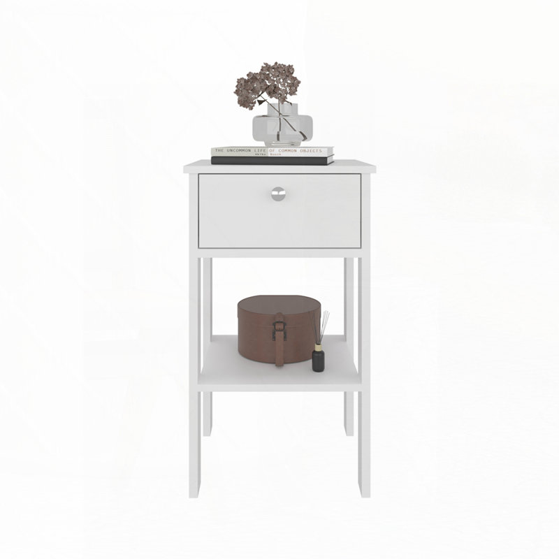 Table de chevet avec 1 tiroir, Blanc