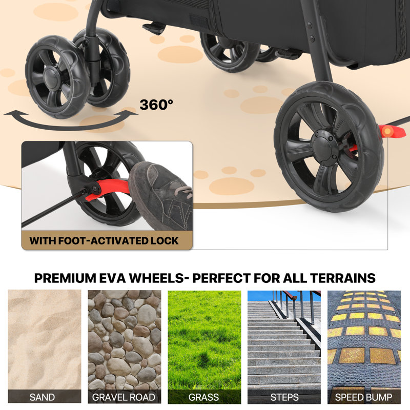 Black and Gray Double Pet Stroller with Steel Frame