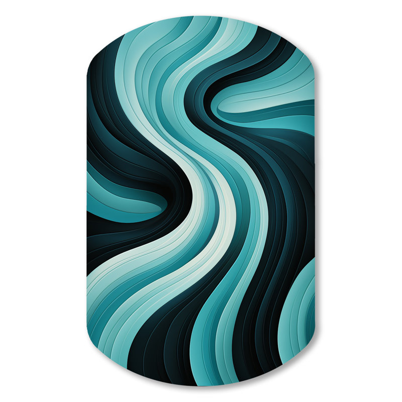 Turquoise noir Opt Art In - Op Art cylindre décoration murale en métal, reproduction d'art asymétrique moderne