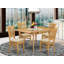 L'ensemble 5 pièces de table et chaises de cuisine comprend une table de salle à manger rectangulaire avec Dropleaf et 4 chaises en tissu de lin, chêne-749268148-689759450