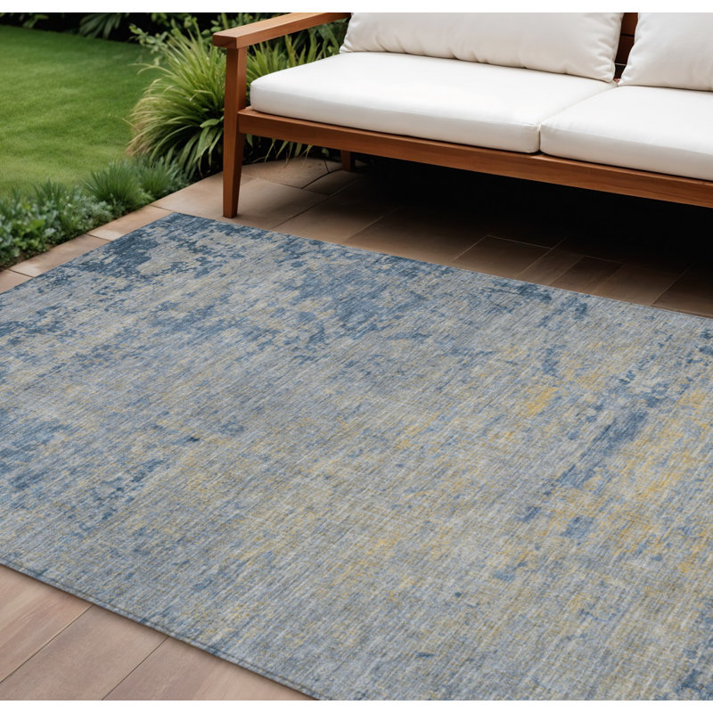 Tapis extérieur lavable abstrait bleu marine et beige 9 pi x 12 pi