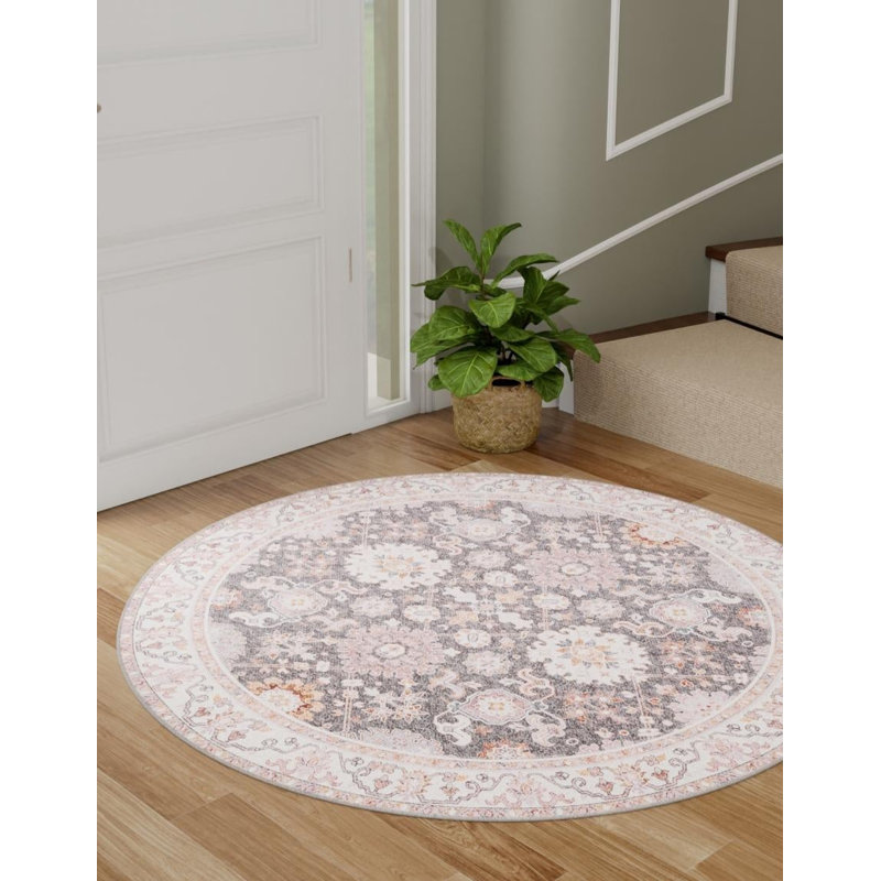 Bungalow Rose Esther Timeless Rug, Rond 3 pi 6 po x 3 pi 6 po