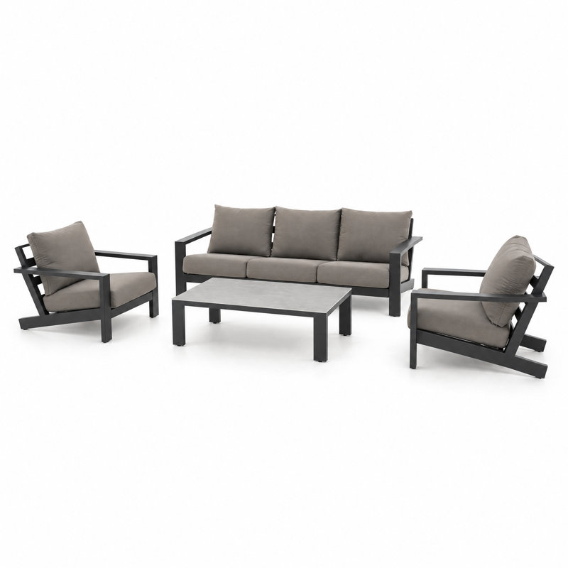Ensemble de conversation en aluminium Sunbrella avec table basse en pierre frittée, Dark Grey