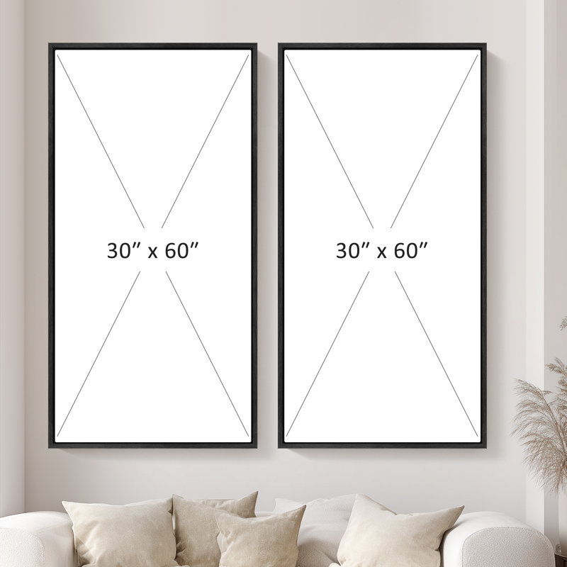 Large Framed Canvas Wall Art Set - Blue Botanical Leaf Modern Indigo Watercolor Beach House Prints 60"x30"x2pcs, Black