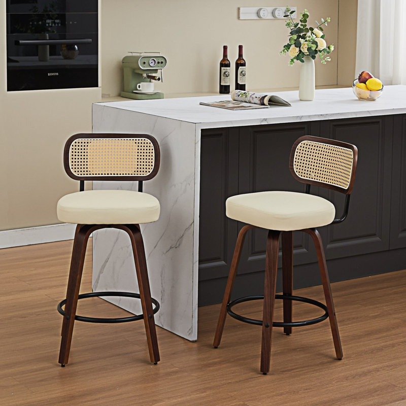 Ensemble de 2 tabourets de bar pivotants rembourrés, 2, Blanc