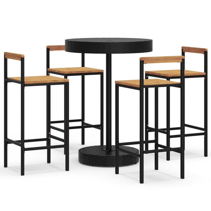 Bar Set with Stools, Black