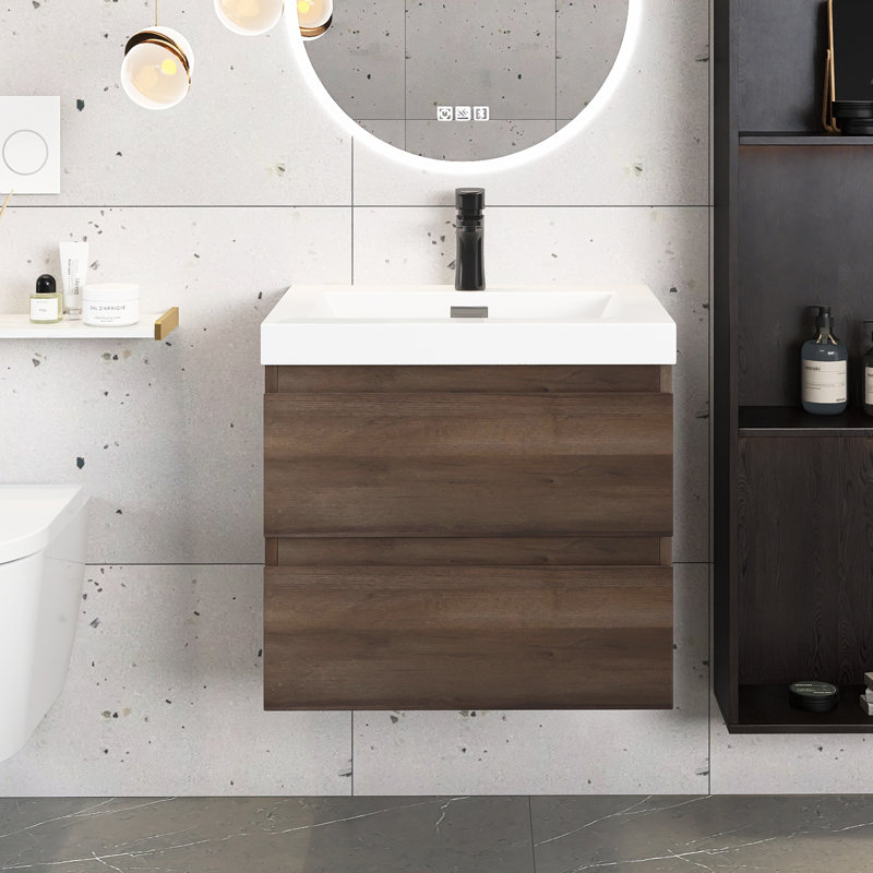 Meuble-lavabo mural simple avec plateau en marbre de culture 24 po Lottelore